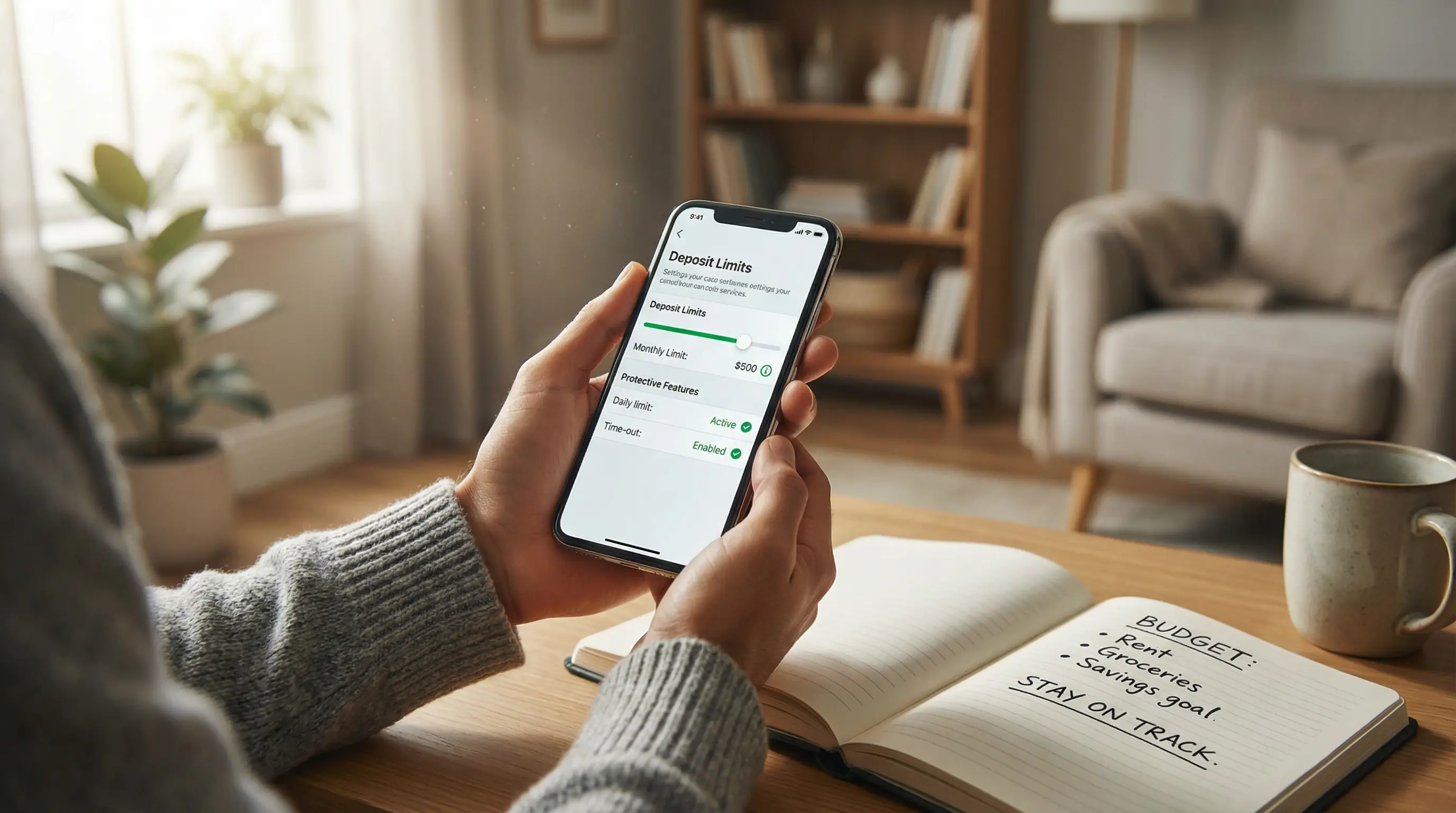 Pessoa a configurar limites de deposito numa plataforma de apostas online